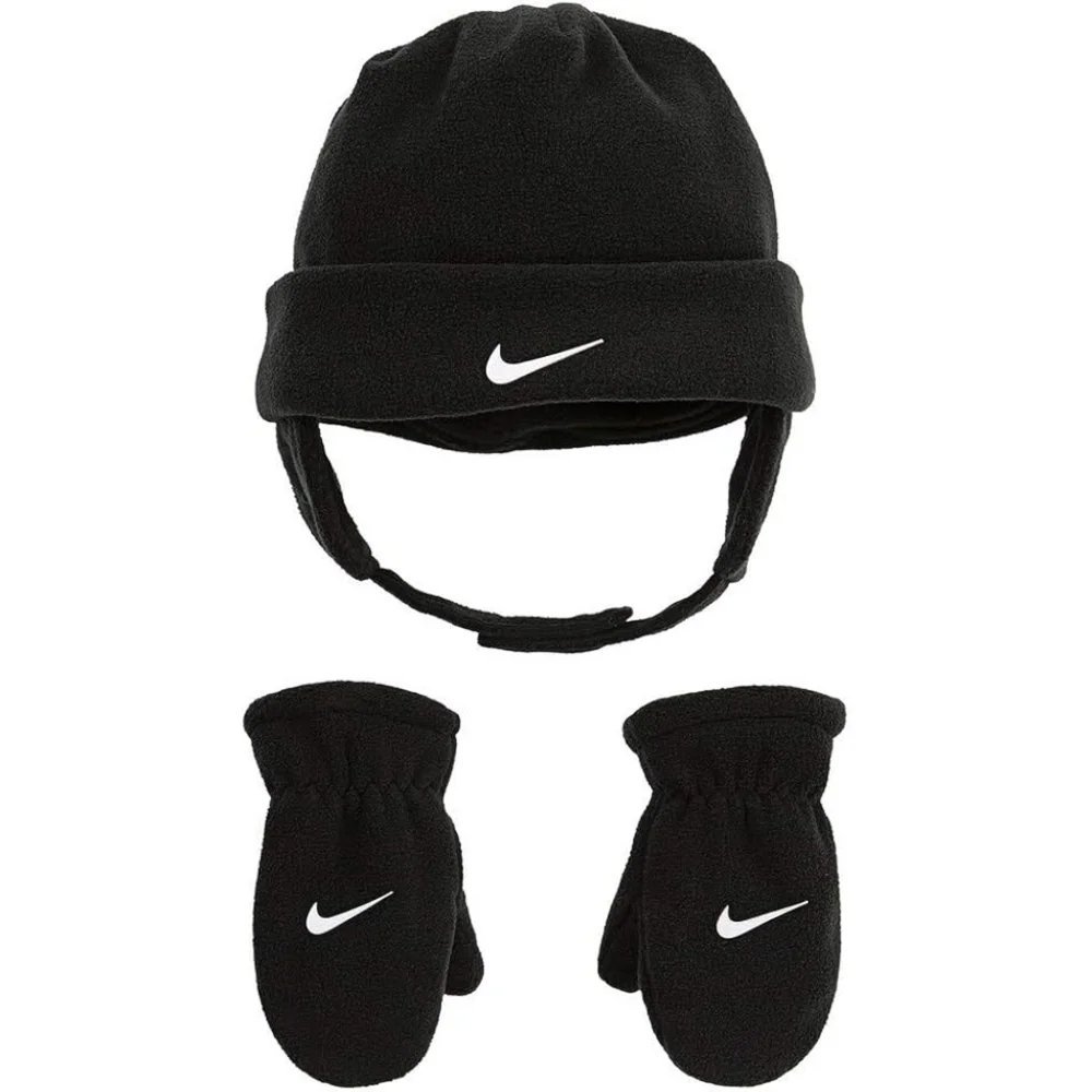 NWT Nike 2 Piece Set Kids Gray White Fleece Hat and Mittens Toddler Set - Picture 7 of 9
